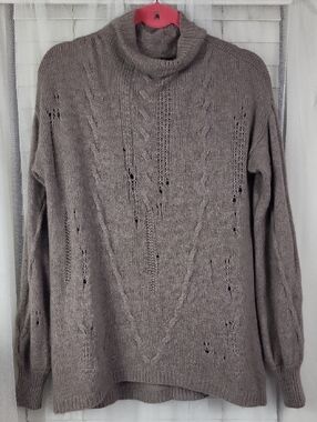 REPEAT Cashmere Silver Edition Taupe Turtleneck Knit Distressed Sweater. Size S